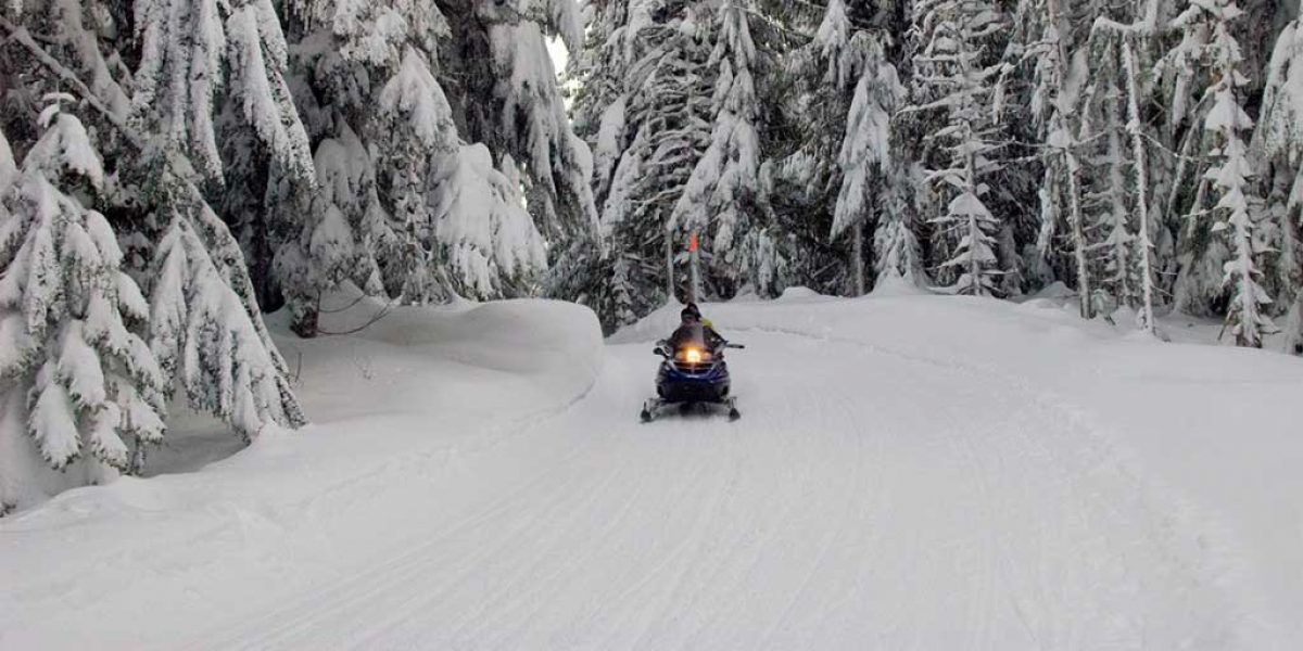 snowmobile fresh snow on snowmobile trails on minnesota's north shore